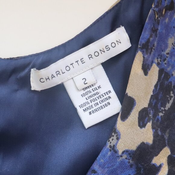 Charlotte Ronson Blue Abstract Print Silk Chiffon Sleeveless Flowy Dress Size 2 - Picture 9 of 13